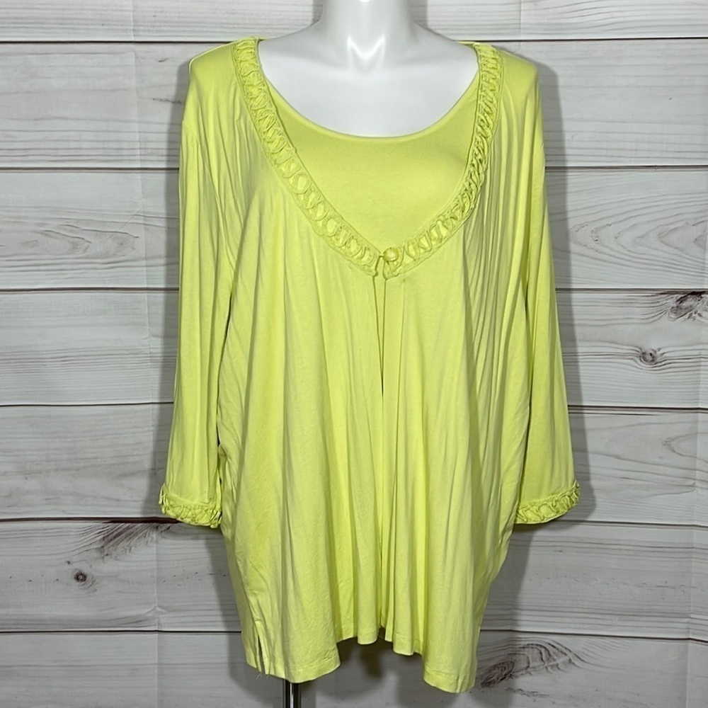 NWT Maggie Barnes Green Faux Two Piece Tunic Top 3X